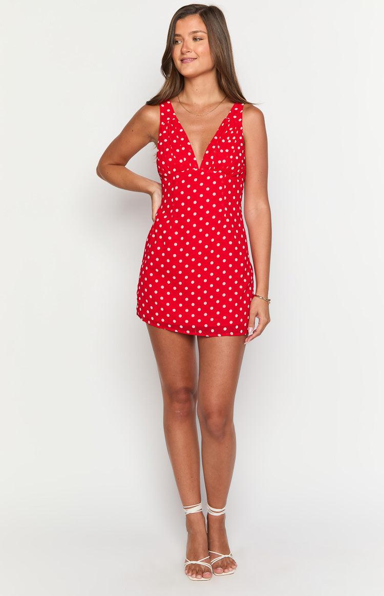Daphne Red Polka Dot Mini Dress Product Image