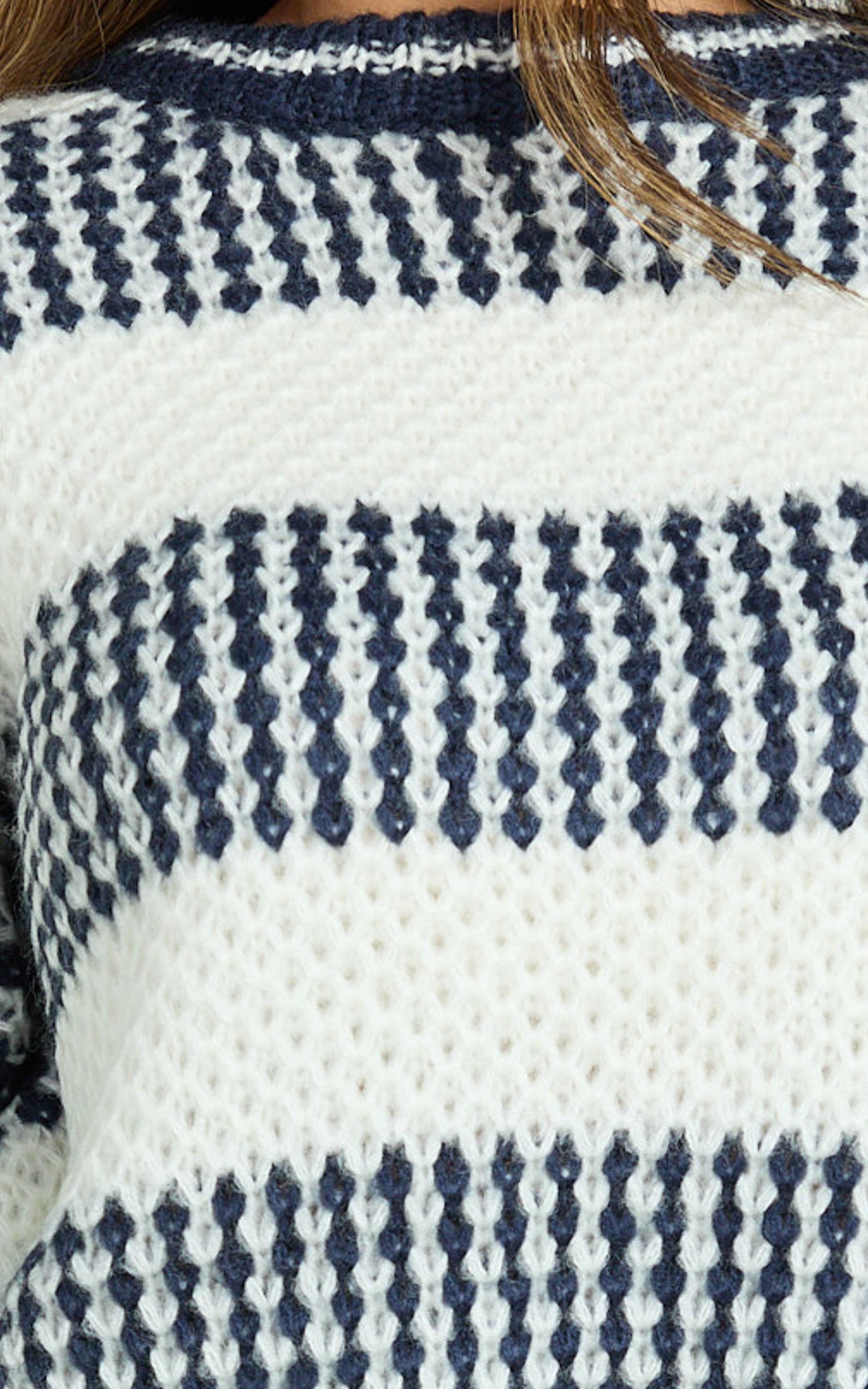 Snuggle Up Jumper - Knit Jumper in Navy Stripe Product Image