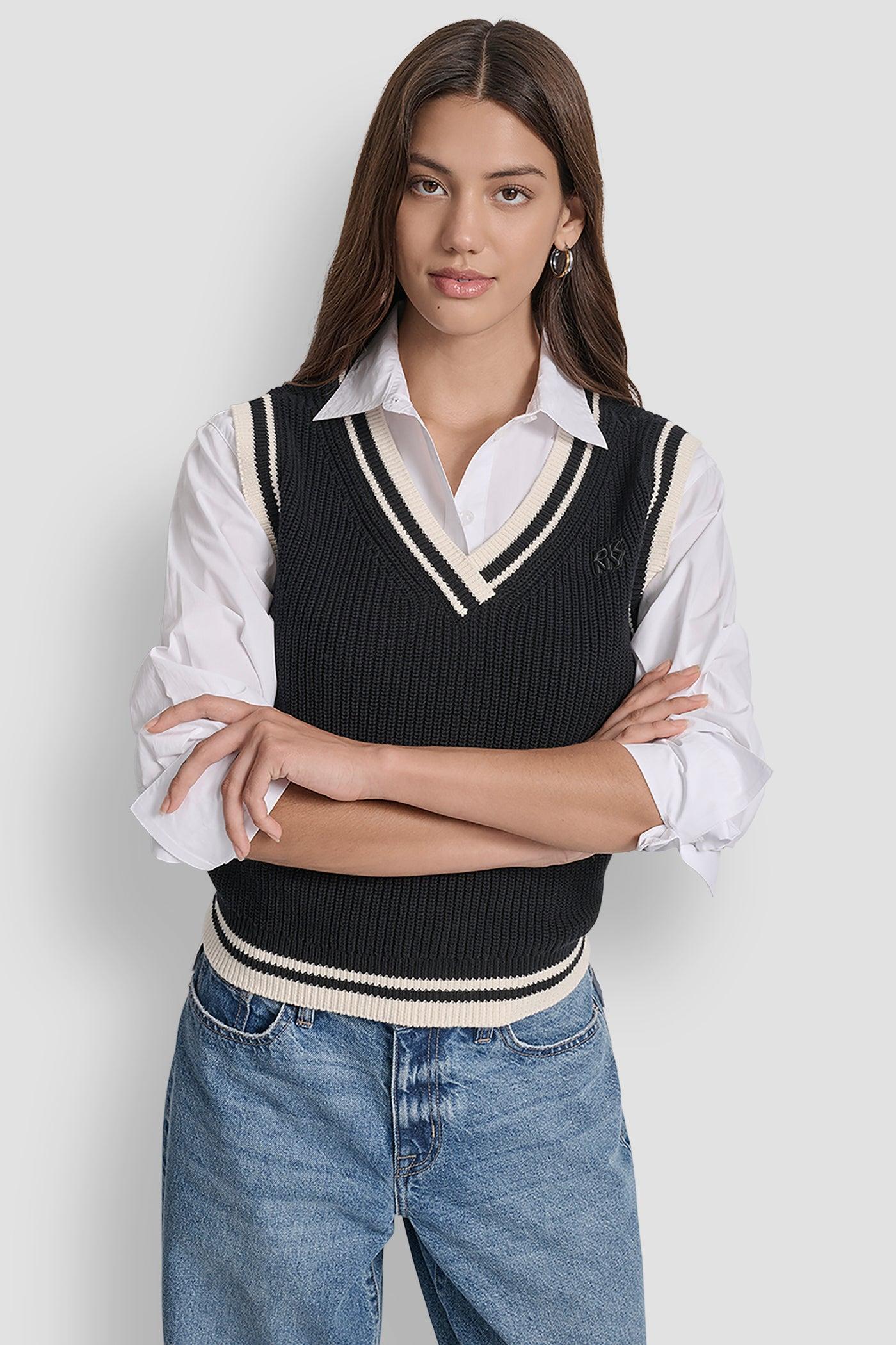 V-NECK TIPPED SLEEVELESS SWEATER Product Image