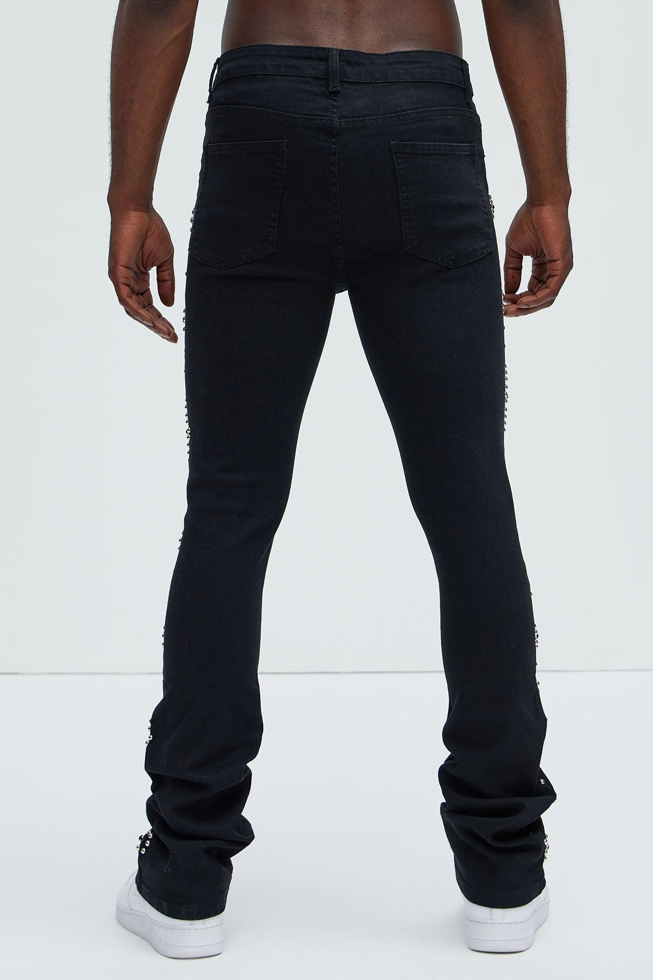 Be Along The Sides Stacked Skinny Flare Jeans - Black Product Image