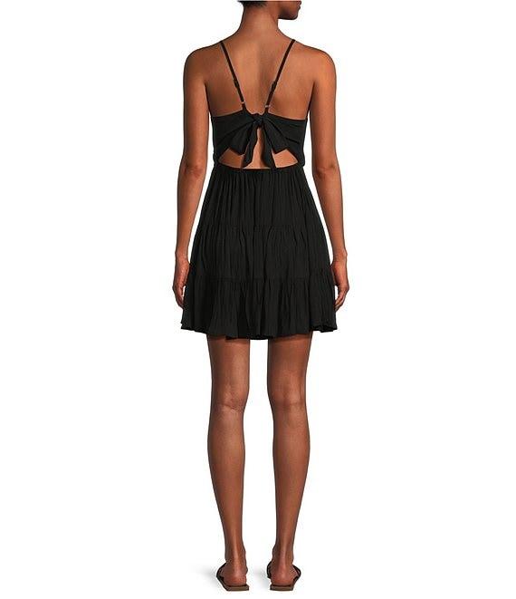 Angie Spaghetti Strap V-Neck Fit & Flare Tank Solid Dress Product Image