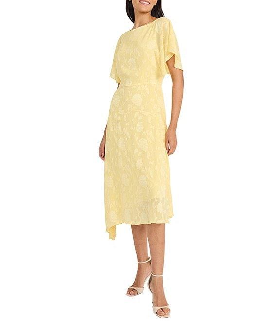 Maggy London Floral Burnout Round Neck Short Flutter Sleeve Midi Dress Product Image