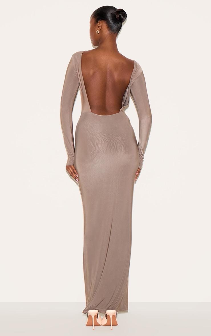 Mushroom Double Layer Deep Back Maxi Dress Product Image