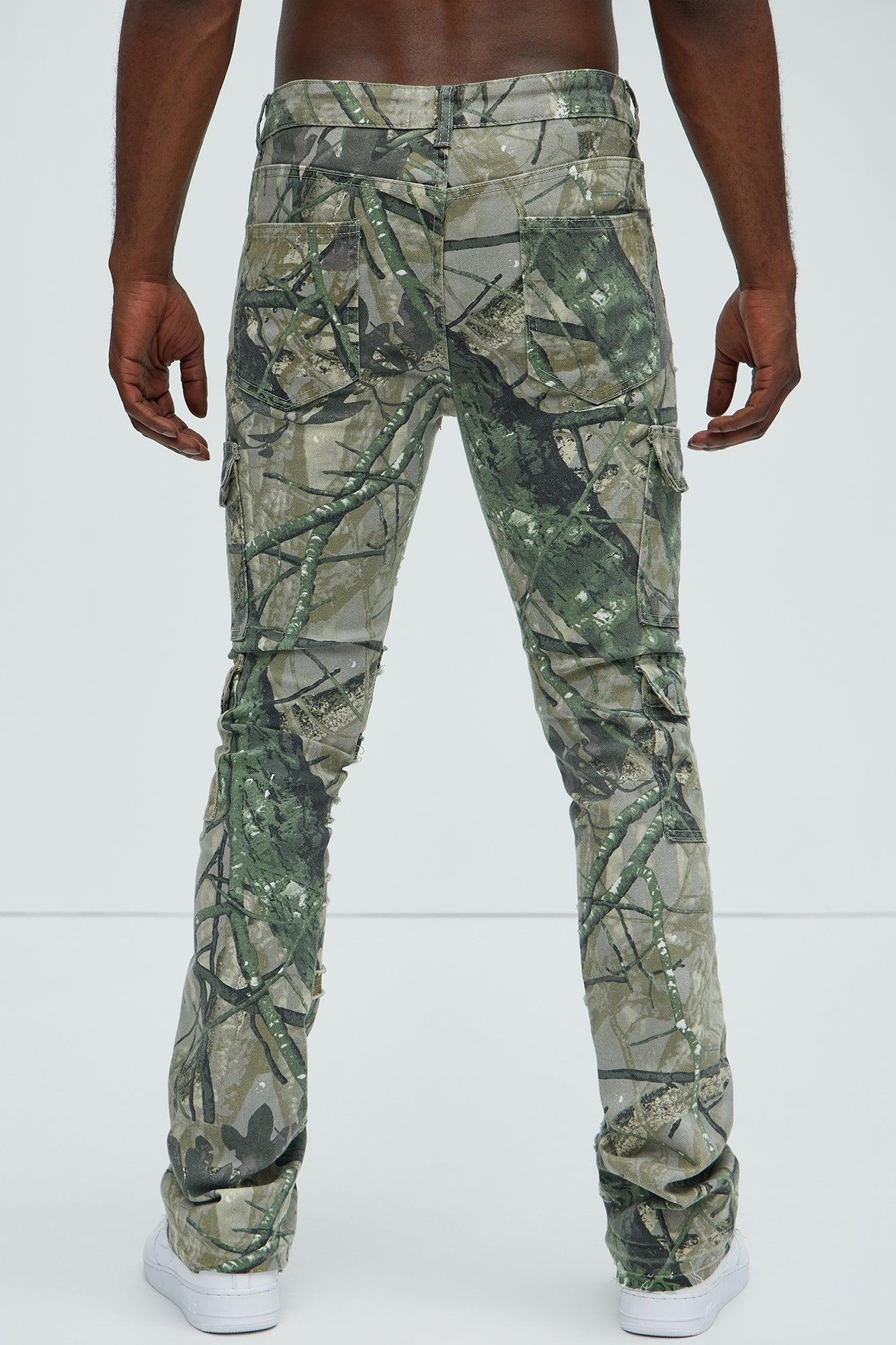 Frayed Panel Me Right Slim Flare Pants - Camouflage Product Image