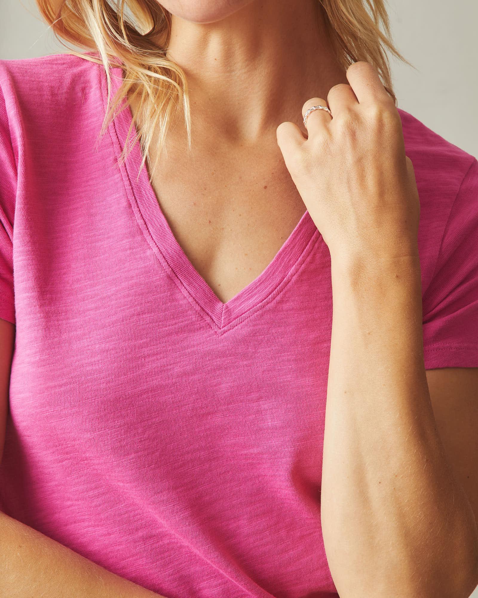 Women's Premium Slub V-Neck Tee - Bright Pink Product Image