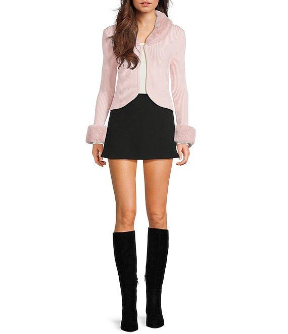 Honey & Sparkle Removable Faux Fur Collared Long Sleeve Cardigan Product Image