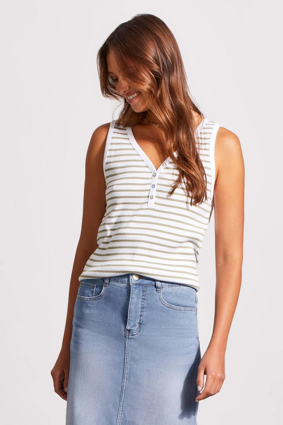 STRIPED COTTON HENLEY TANK TOP Product Image