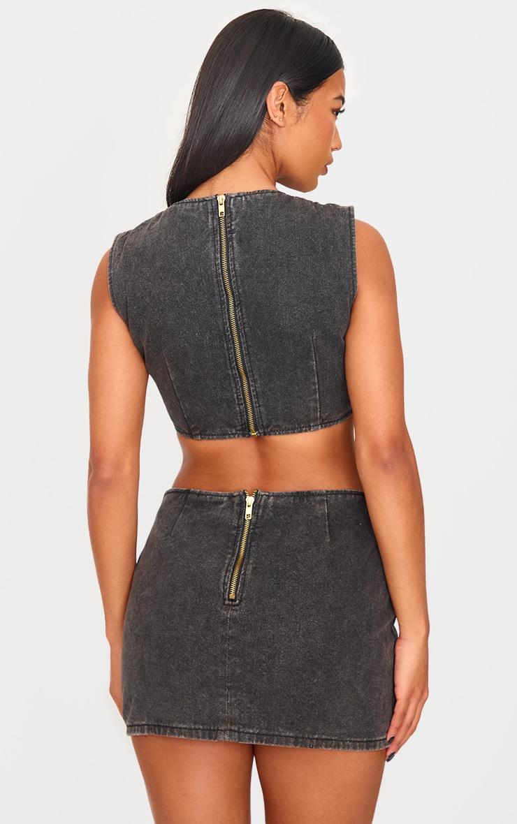 Grey Gold Cuff Detail Cut Out Denim Mini Dress Product Image