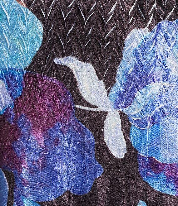 Komarov V-neck 3/4 Sleeve Floral Printed Charmeuse Satin Lace Inset A-Line Midi Dress Product Image