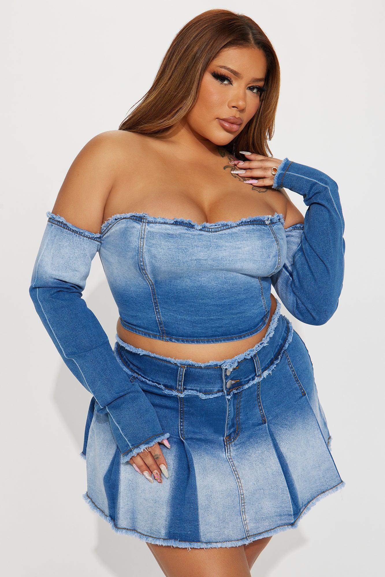 Logan Washed Denim Skirt Set - Light Wash Product Image