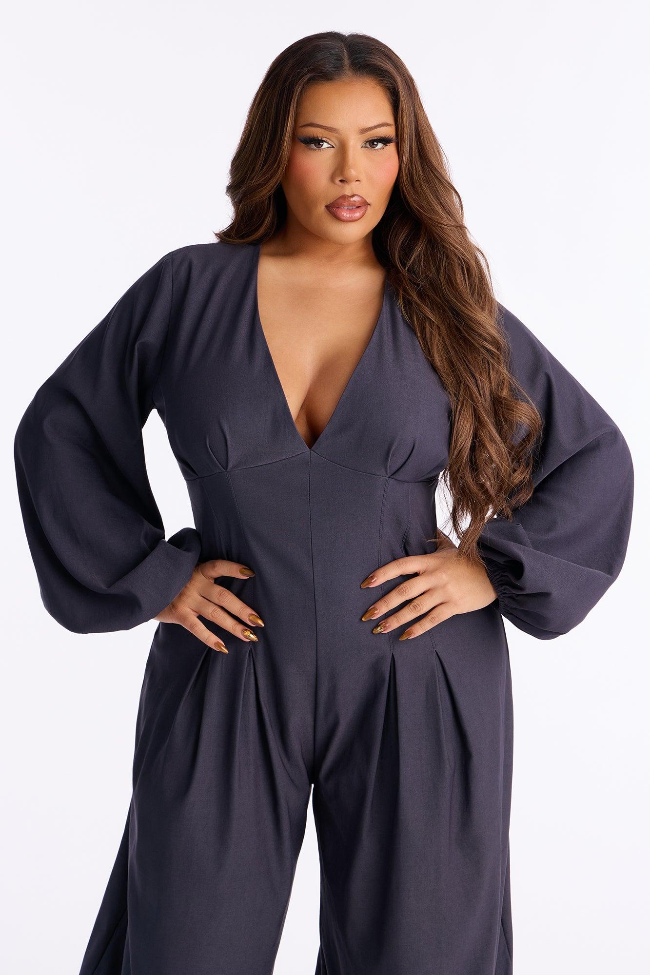 Mya Balloon Wide Leg Jumpsuit - Charcoal Female Product Image