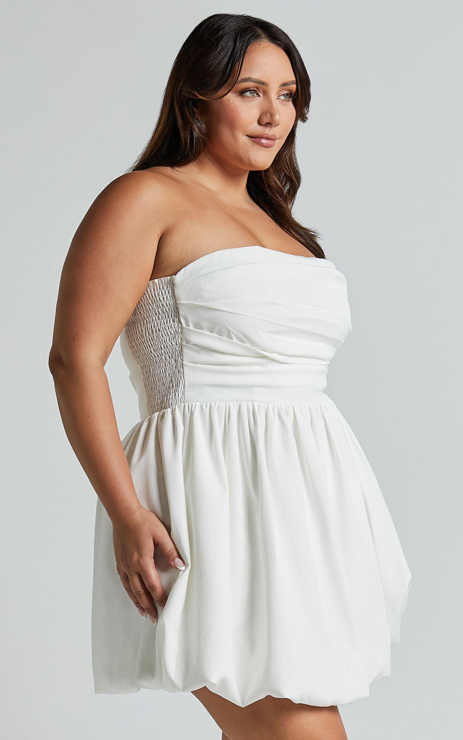 Shaima Mini Dress - Strapless Bubble Hem Dress in White Product Image