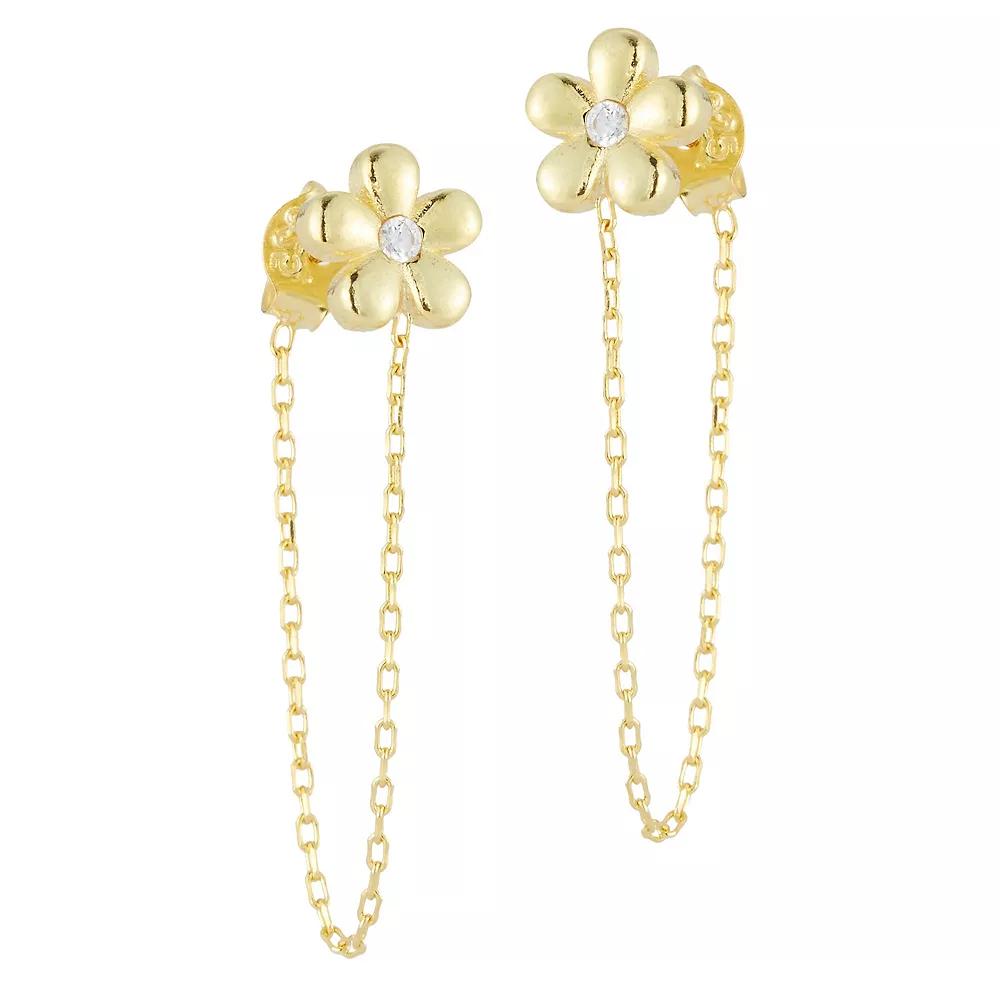 Sunkissed Sterling Cubic Zirconia Flower Chain Stud Earrings, Women's, Gold Tone Product Image