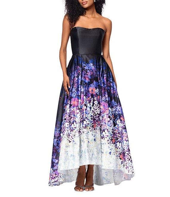 Betsy & Adam Floral Strapless Neck Sleeveless A-Line Gown Product Image