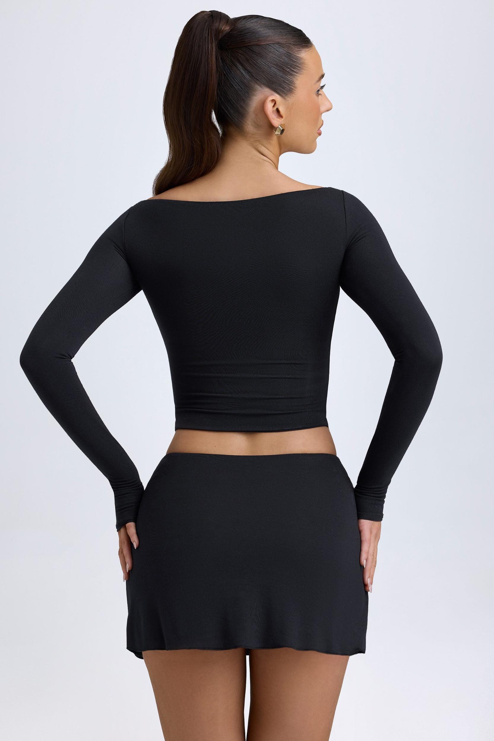 Modal Button-Detail Low-Rise Mini Skirt in Black Female Product Image