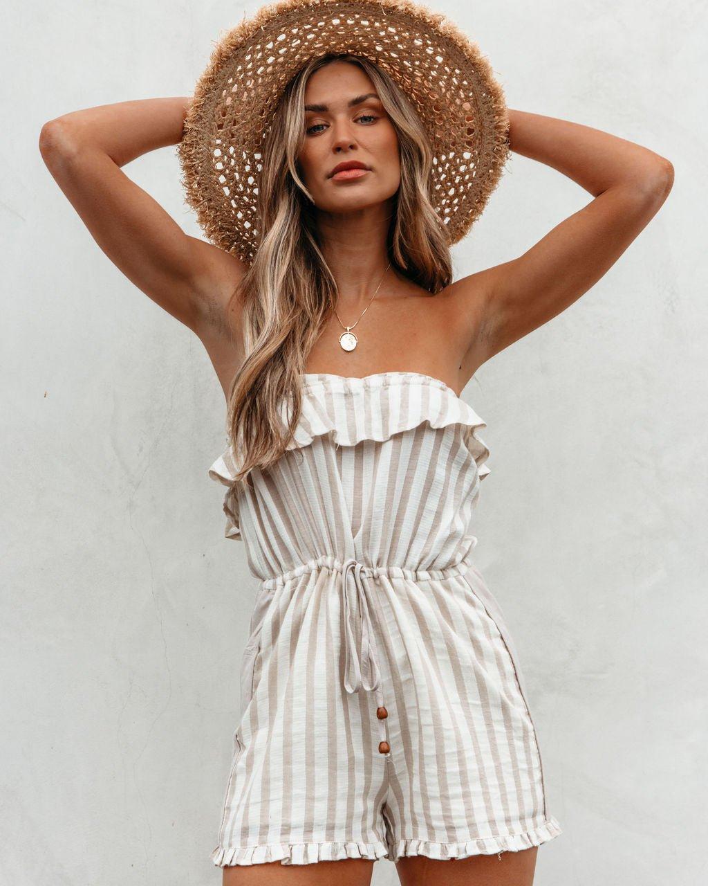 Taupe Striped Tube Romper - FINAL SALE Product Image