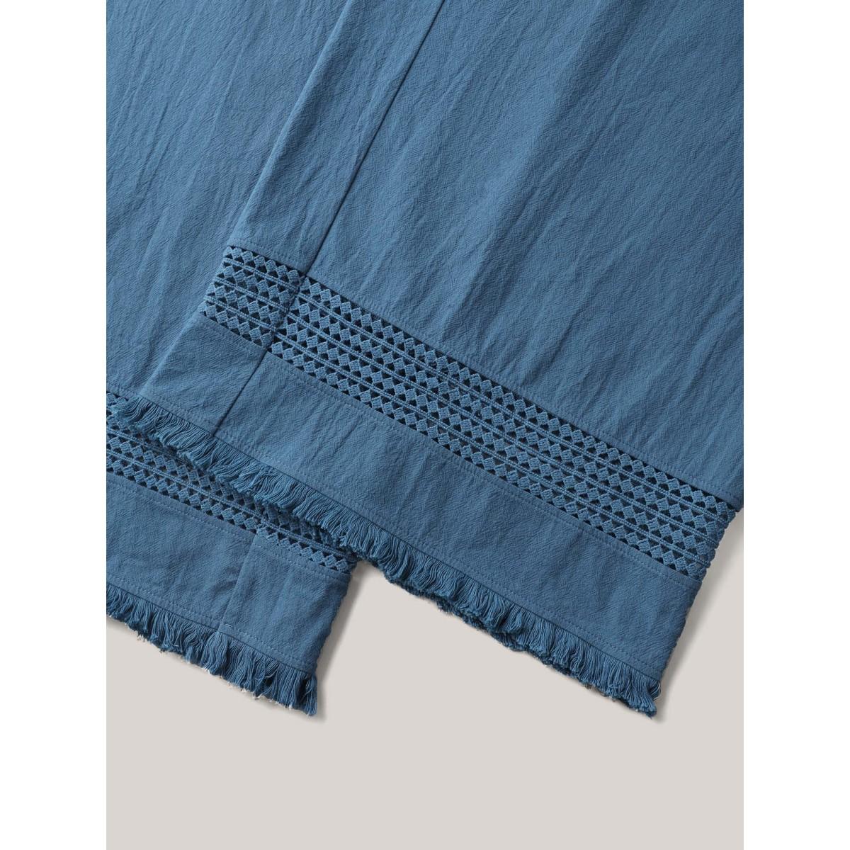 Plus Size Cotton Waist-Tie Lace Wide-Leg Pants Women Cerulean Boho Wide Leg Mid Rise Vacation Pants BloomChic 14-16/1X Product Image