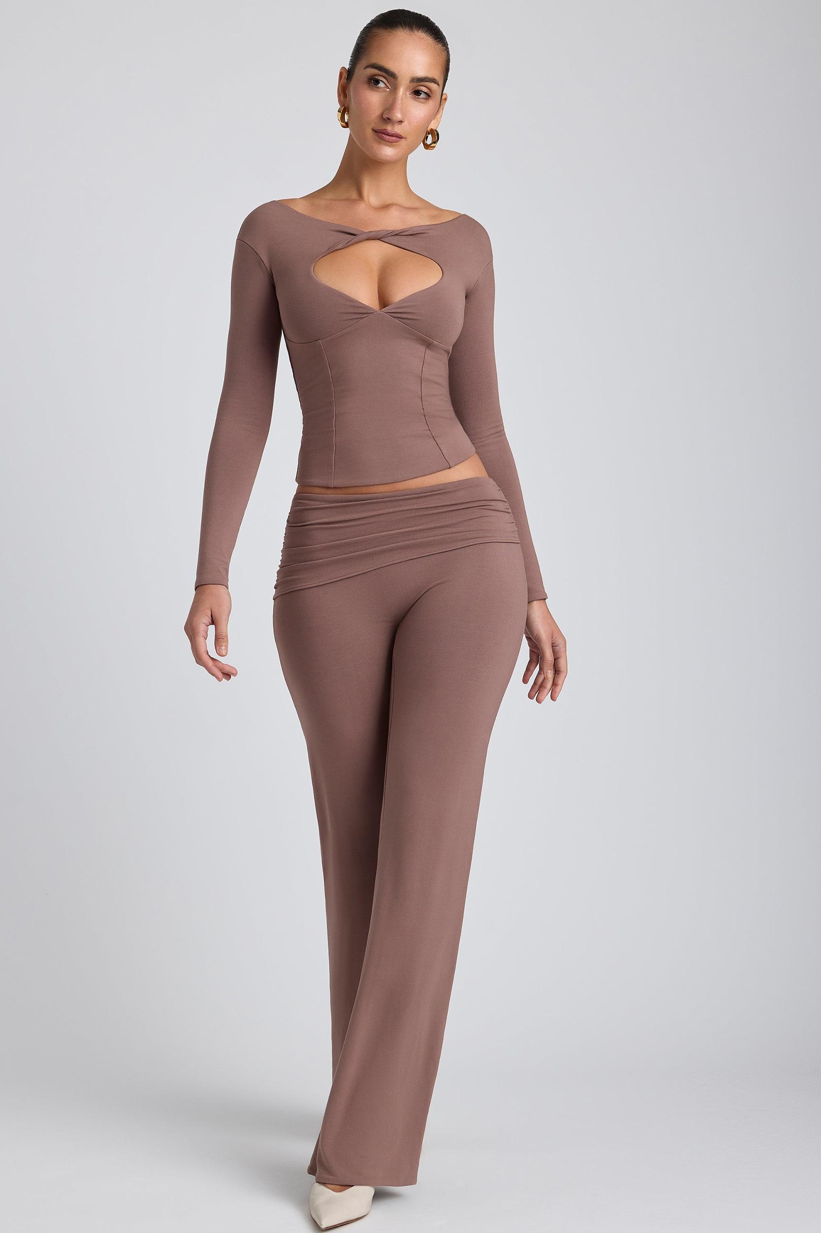 Modal Mid-Rise Straight-Leg Trousers in Taupe Product Image