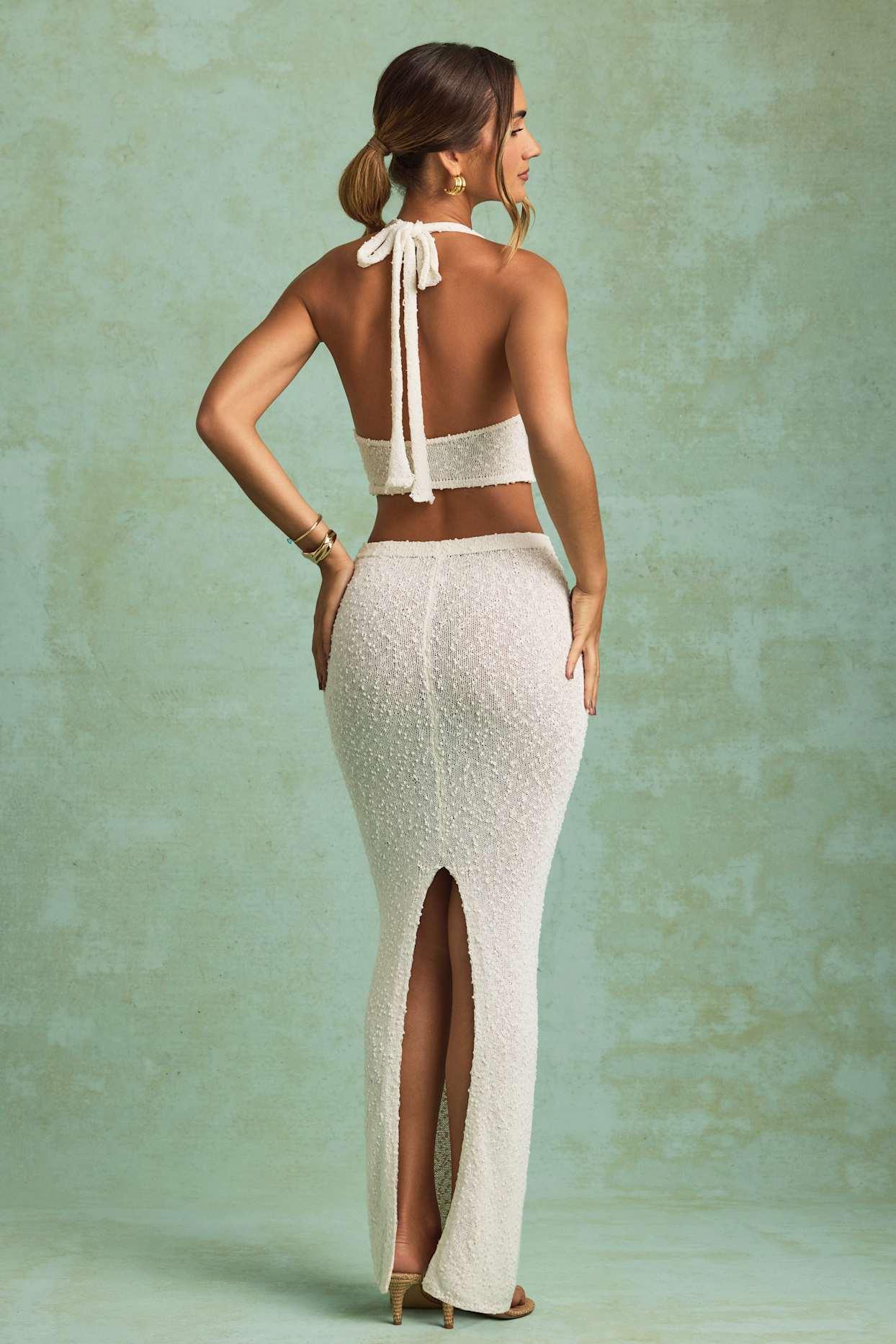 Bouclé Mid-Rise Maxi Skirt in White Product Image