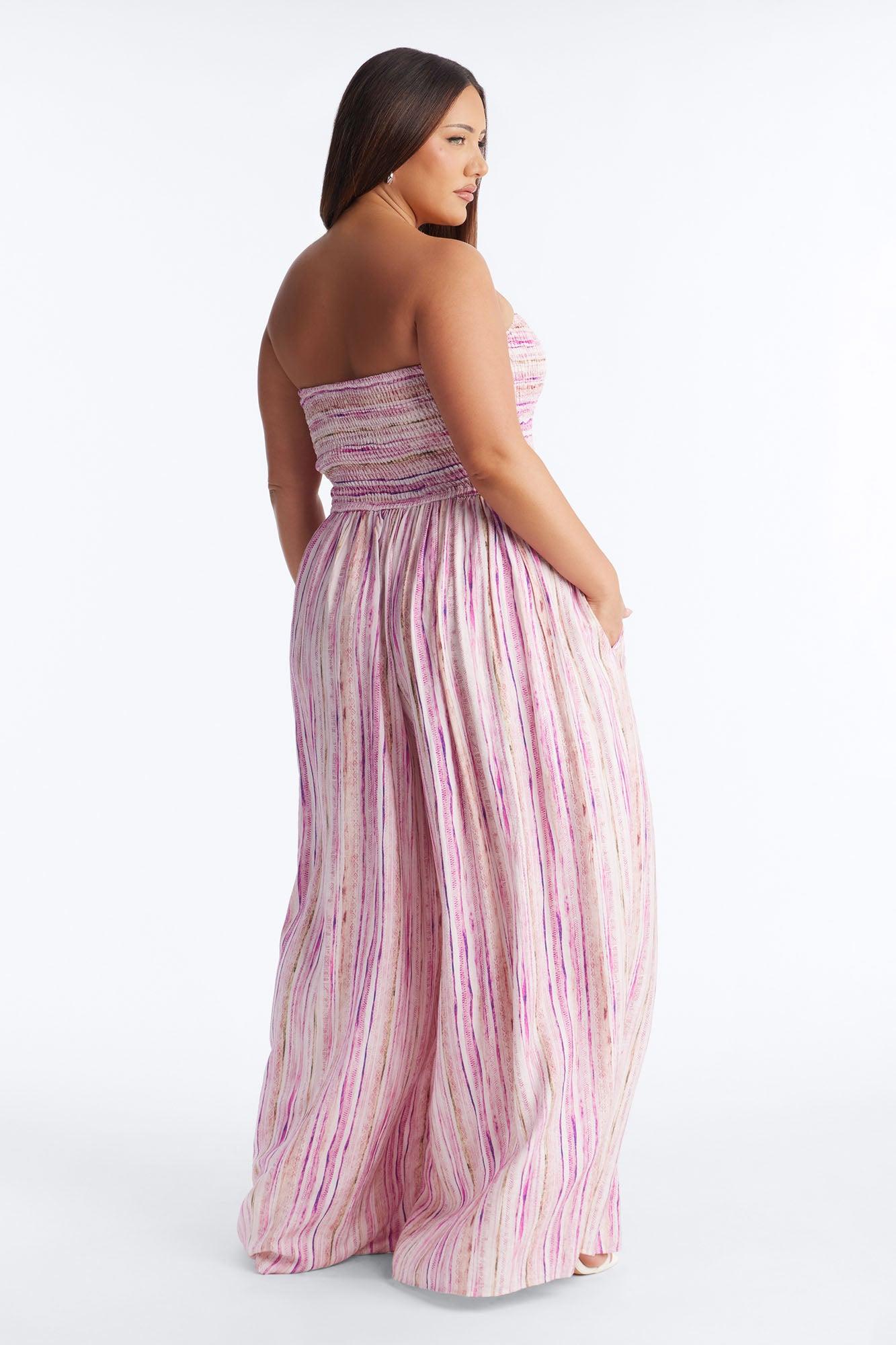 Kayla Smocked Extreme Wide Leg Jumpsuit - Pink Female Product Image