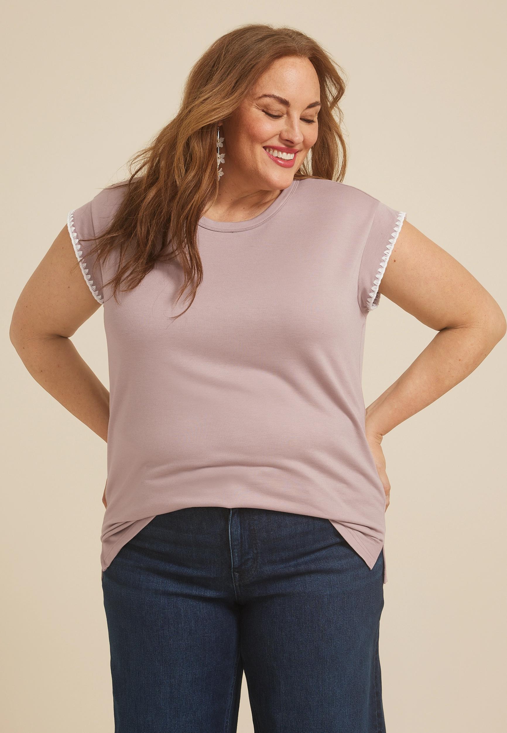 Maurices 4X Plus Size Womens 24/7 Clara Whipstitch Embroidered Tee Product Image