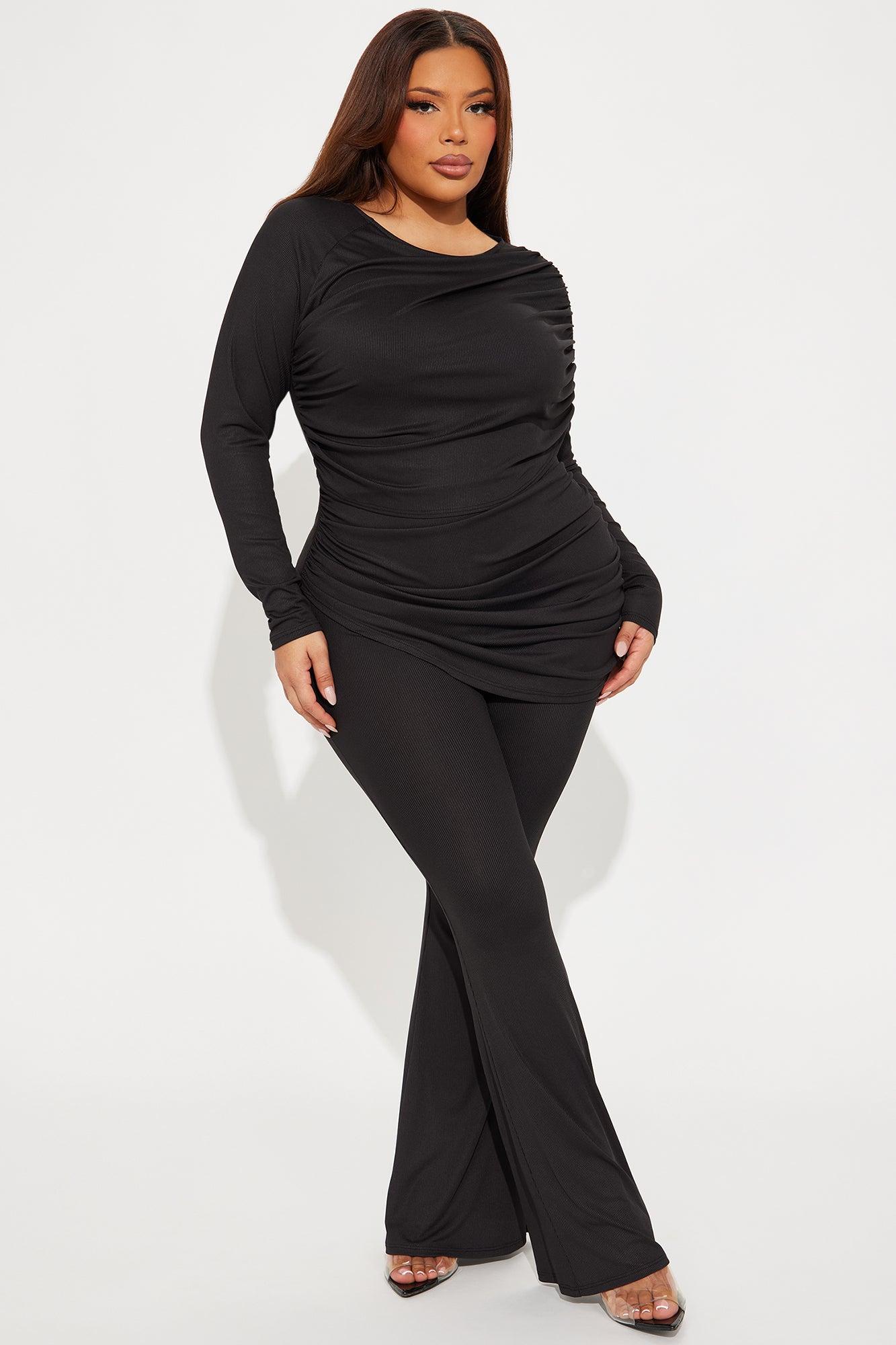 Reina Ribbed Pant Set - Black Product Image
