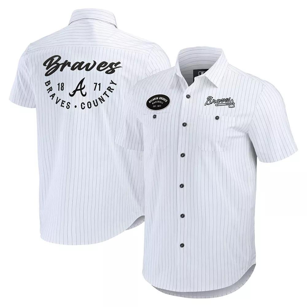 Men's Darius Rucker Collection by Fanatics White Atlanta Braves Pin Stripe Short Sleeve Button-Up Shirt,  Product Image