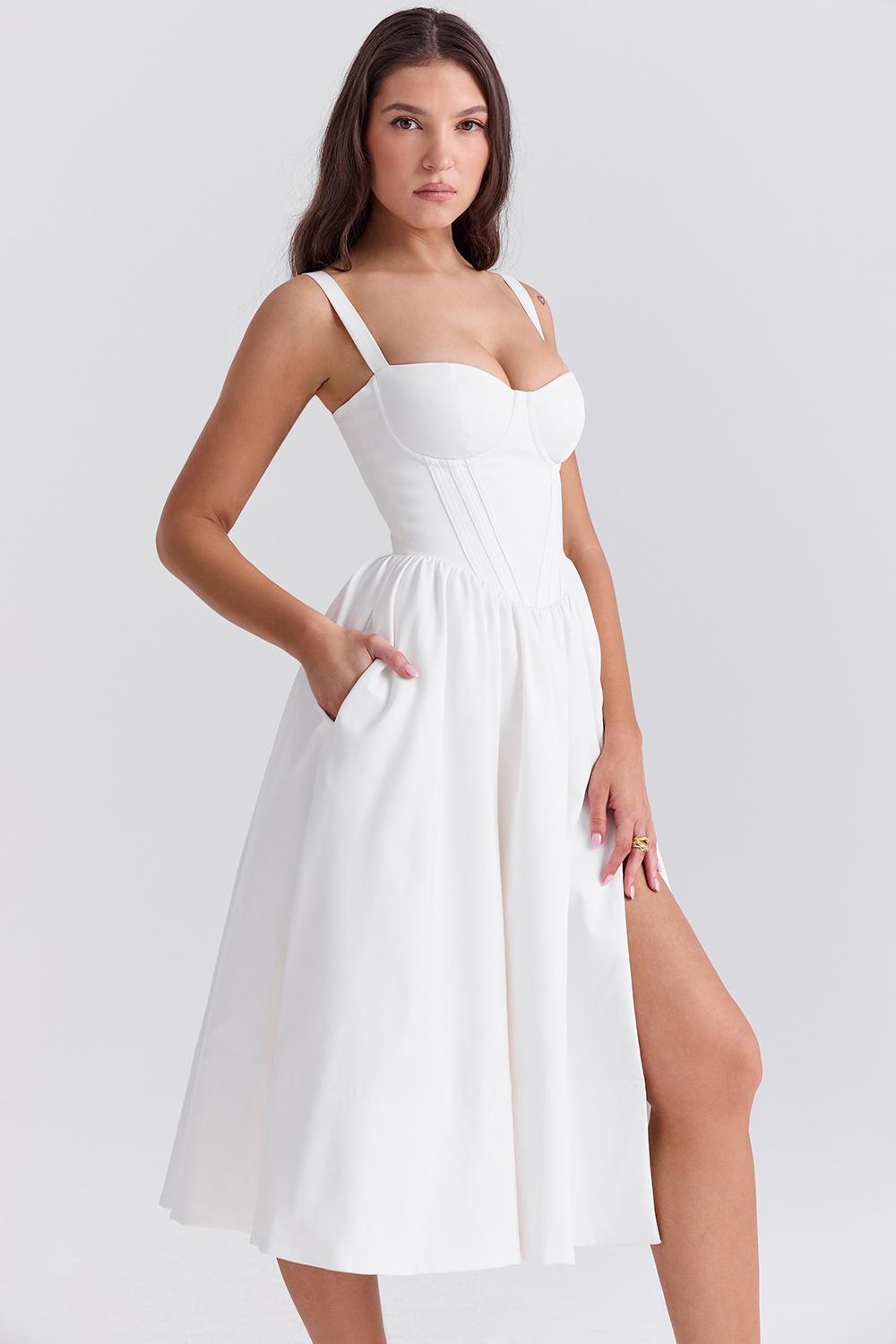 Kelly  white corset midi sundress Product Image