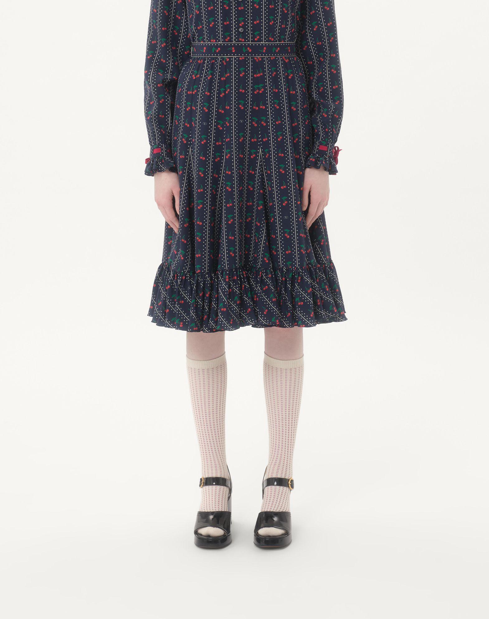 Crepe De Chine Midi Skirt With Cherryfic Print Product Image