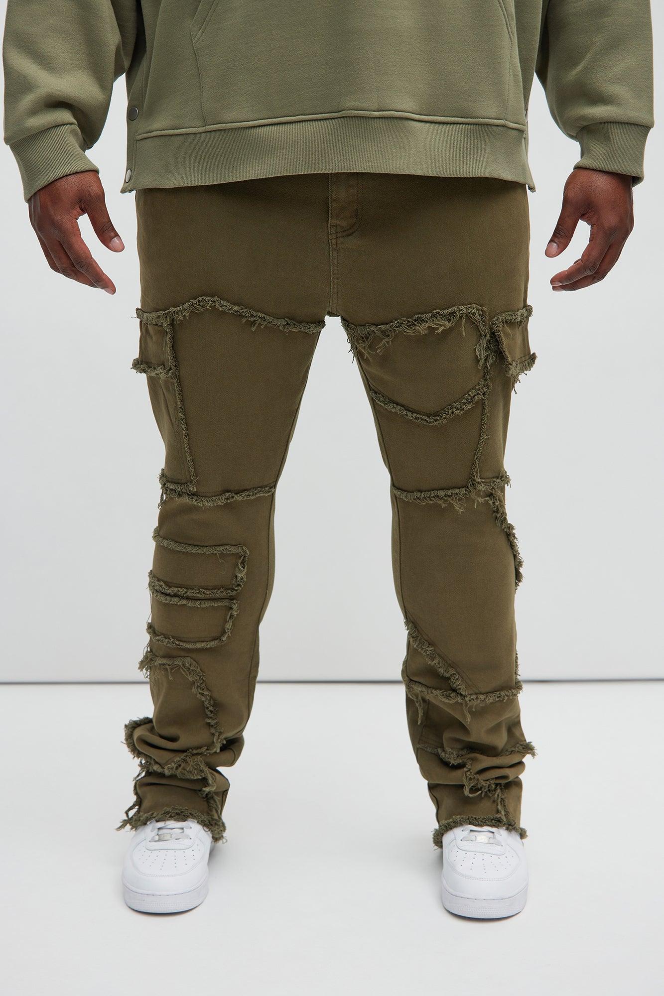 Trapping Frayed Stacked Skinny Flare Pants - Olive Product Image