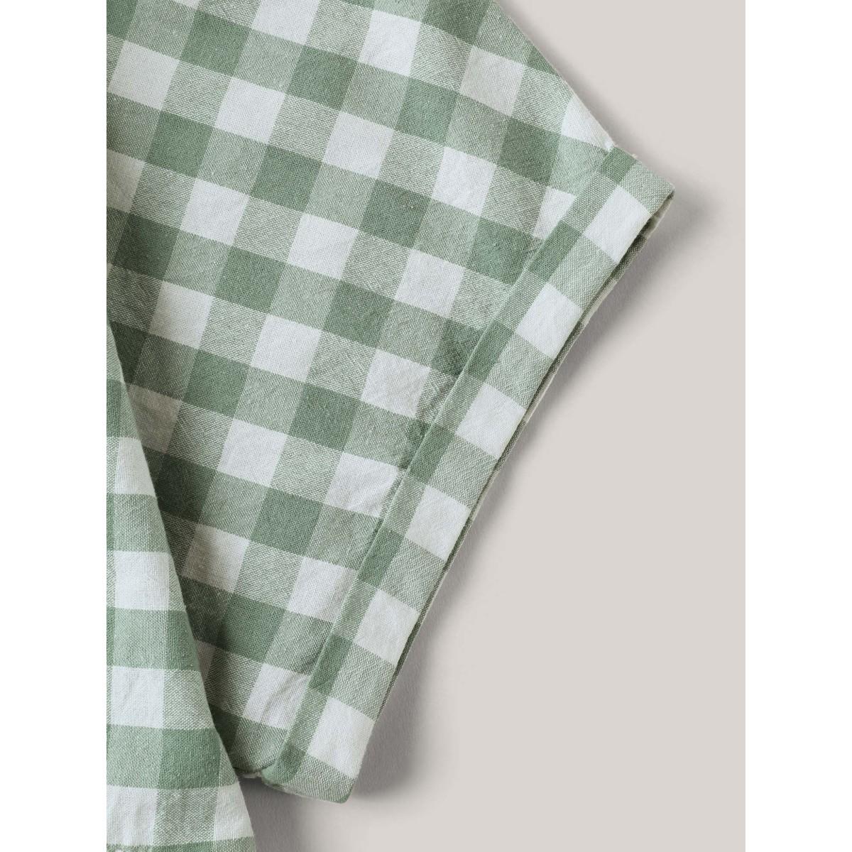 Plus Size Sage Plaid Pattern Waist-Cinched Blouse Women Casual Short sleeve Round Neck Everyday-Casual Blouses BloomChic 18-20/2X Product Image