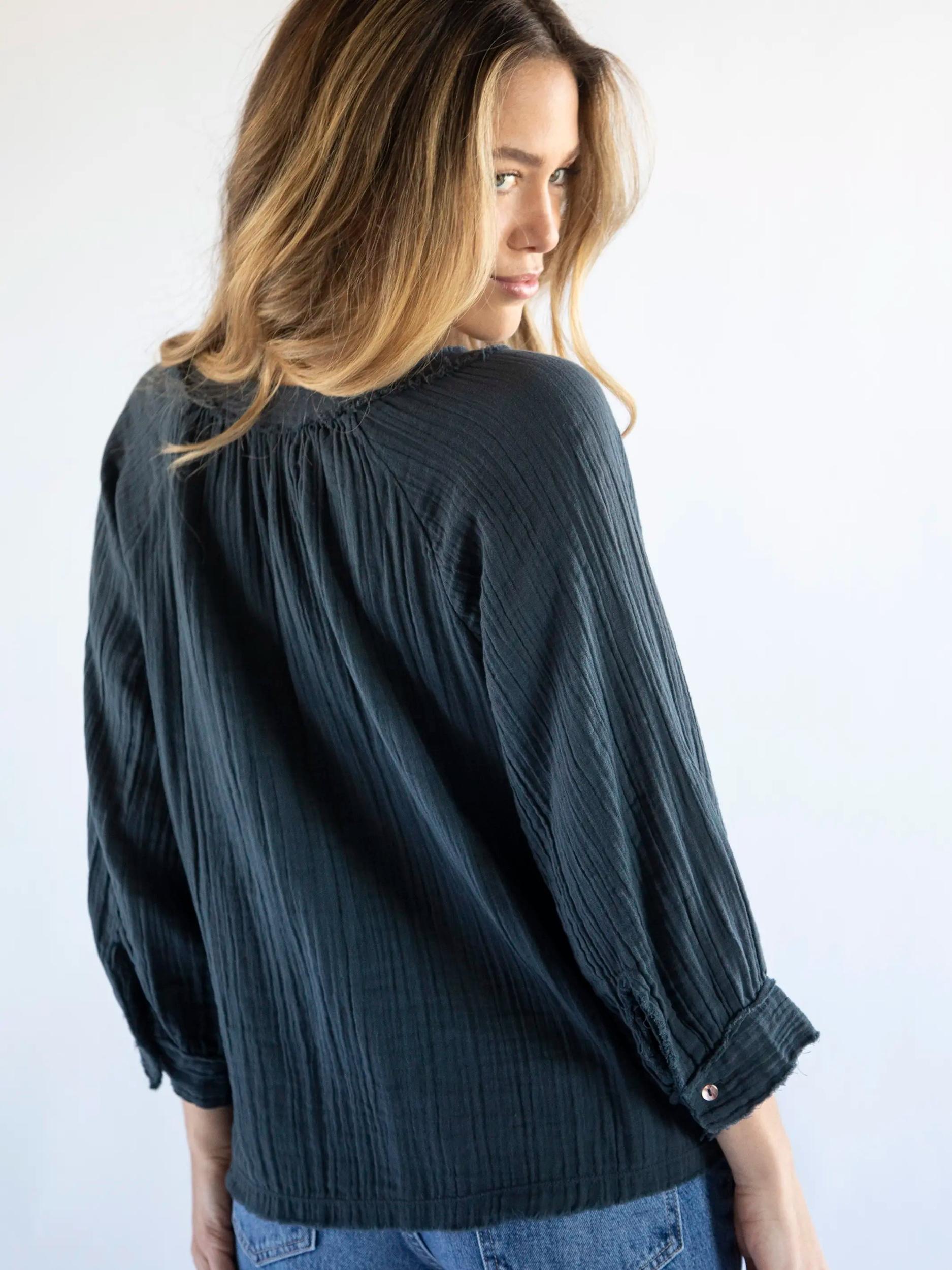 Robyn Cotton Gauze Top - Charcoal Product Image