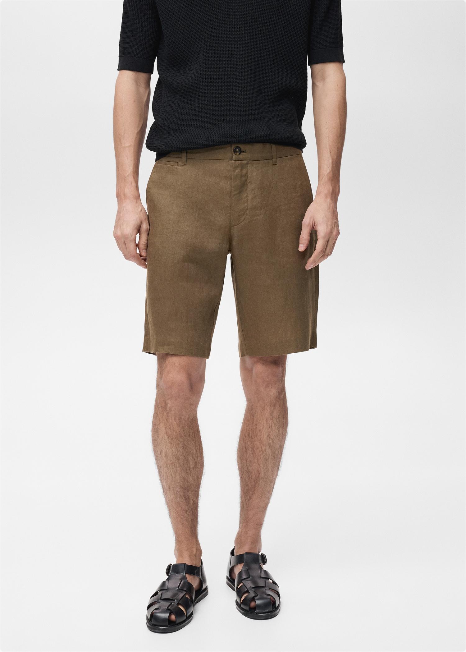 Slim-fit 100% linen bermuda shorts - Men | MANGO USA Product Image
