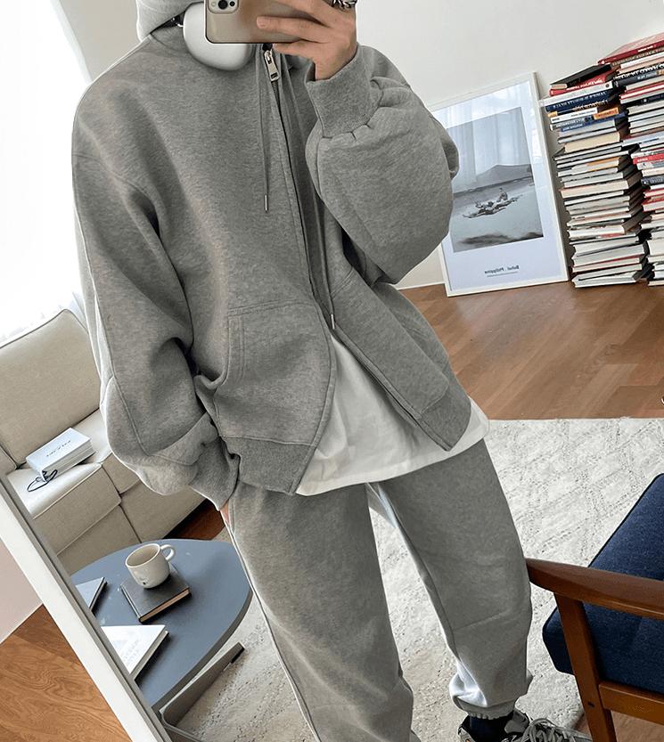 RT No. 4091 GRAY ZIP-UP HOODIE & SWEATPANTS (TOP & BOTTOM) Product Image