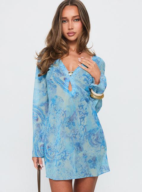 Wayfarer Shell Beach Cover Up Mini Dress Blue Multi Product Image