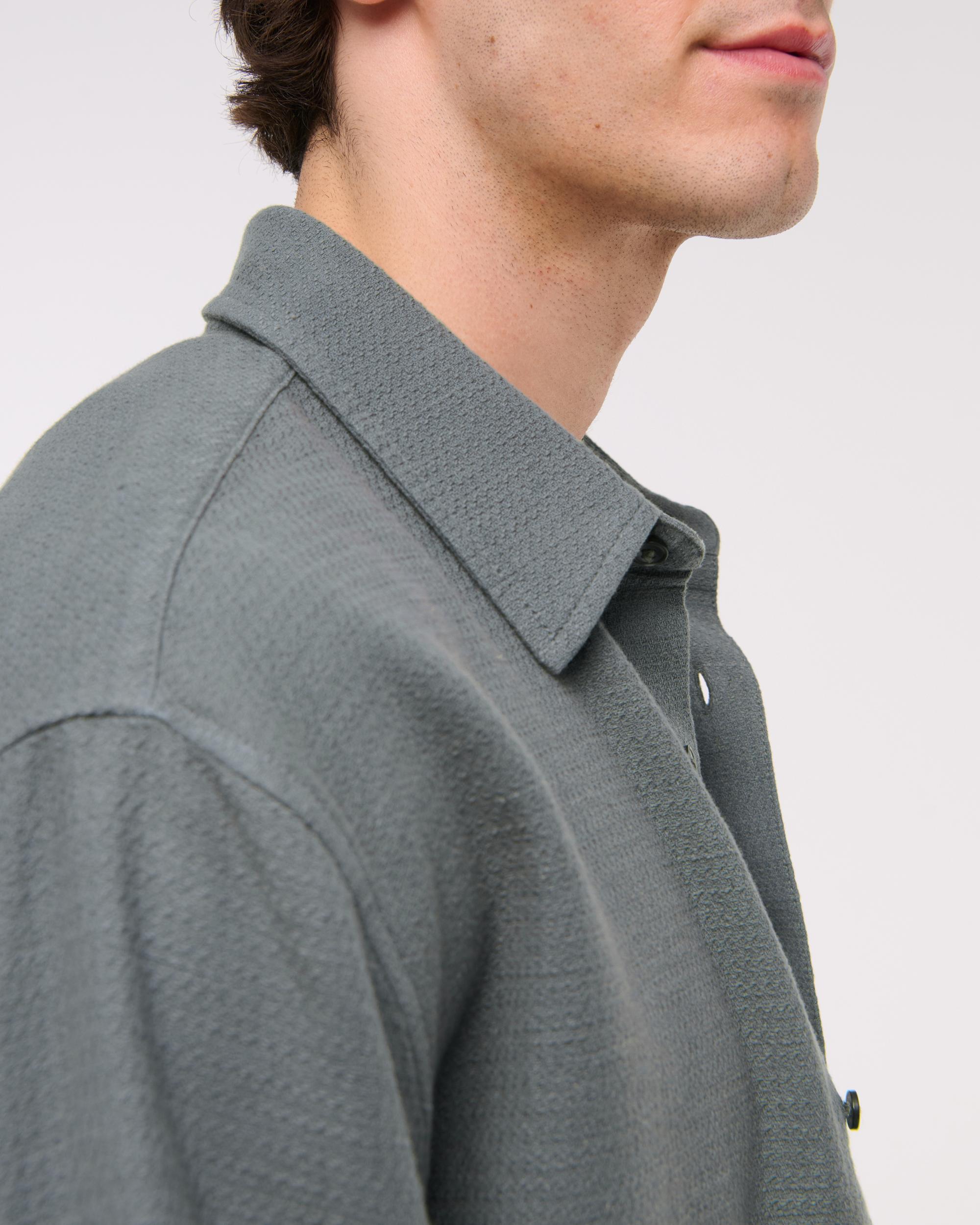 Cropped Slub Button-Up Shirt Product Image
