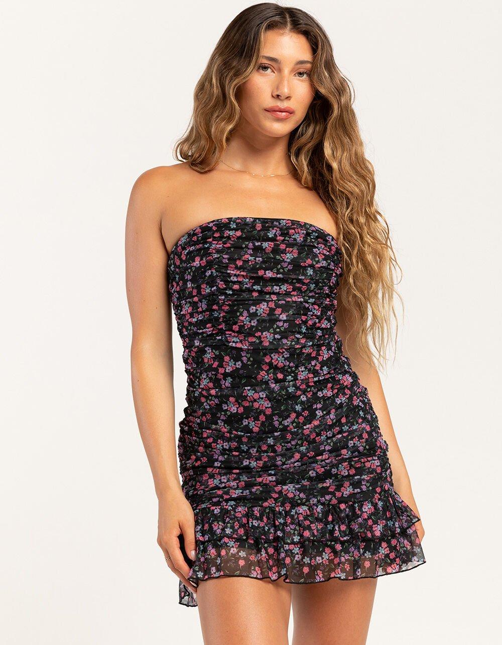 FULL TILT Cinch Ruffle Tube Bodycon Womens Dress - BLACK COMBO Product Image