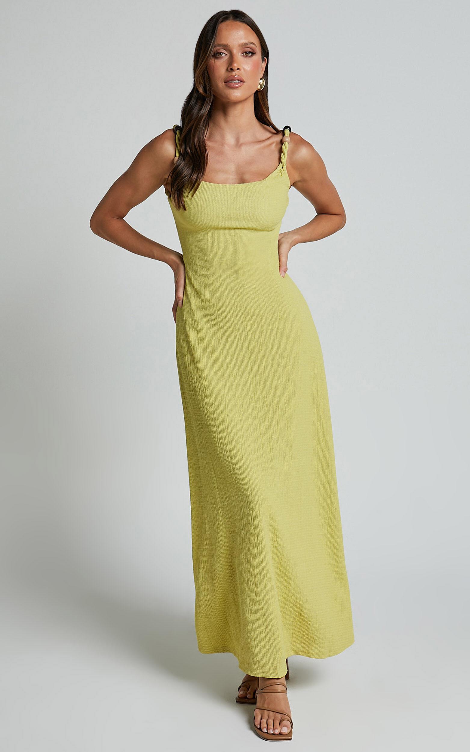 Brie Midi Dress - Scoop Neck Knit Slip Dress in Chartreuse Product Image