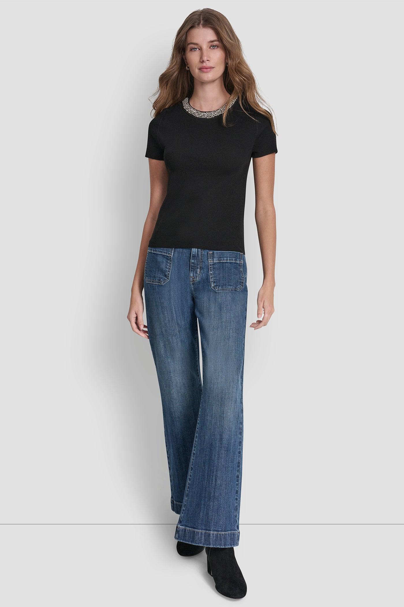 SWEATER WITH EMBELLISHED NECKLINE Product Image