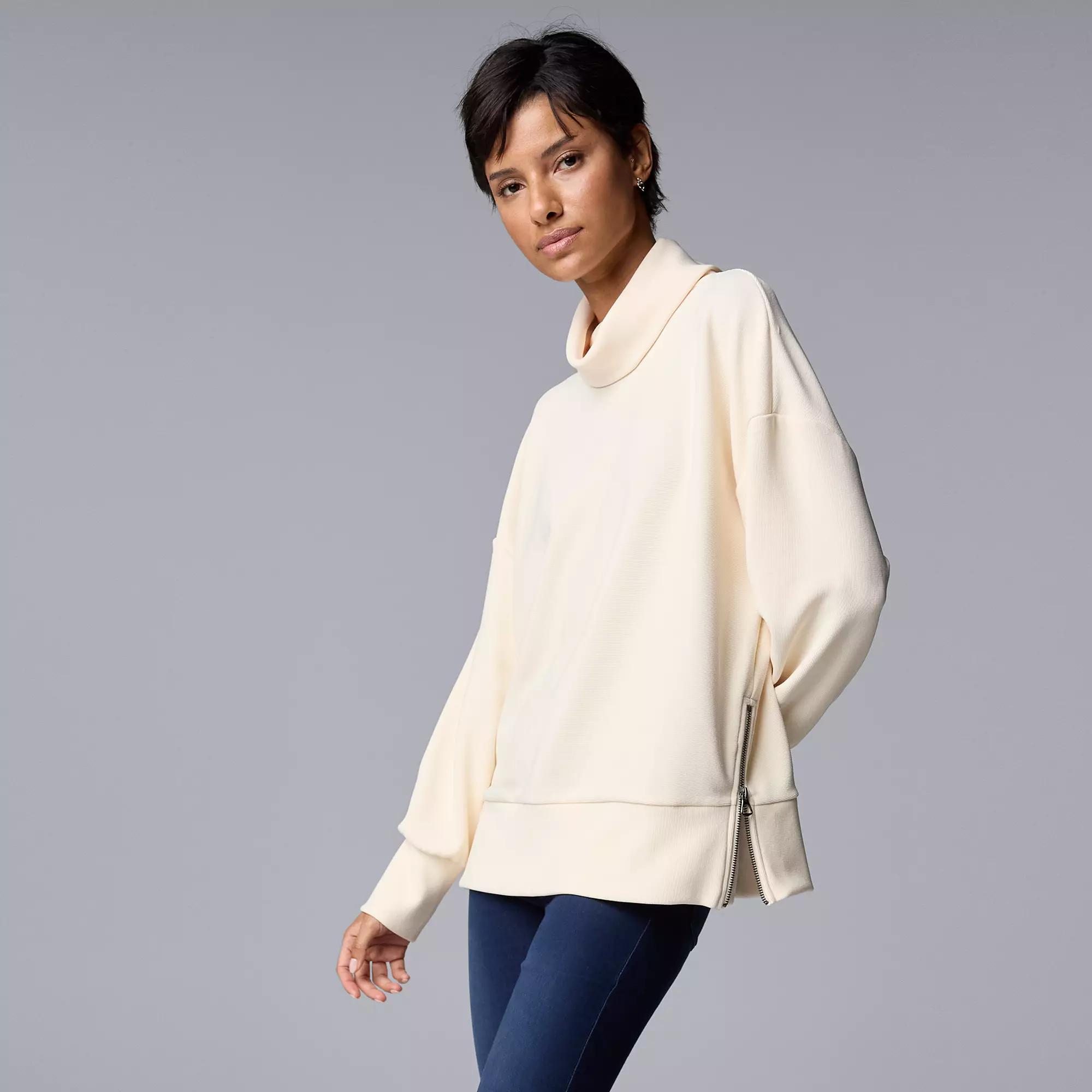 Petite Simply Vera Vera Wang Side Zipped Ottoman Turtleneck Sweater, Women's, Size: XL Petite, Whitecap Gray Product Image