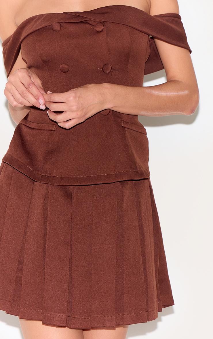 Chocolate Tailored Button Detail Bardot Pleated Skort Romper Product Image