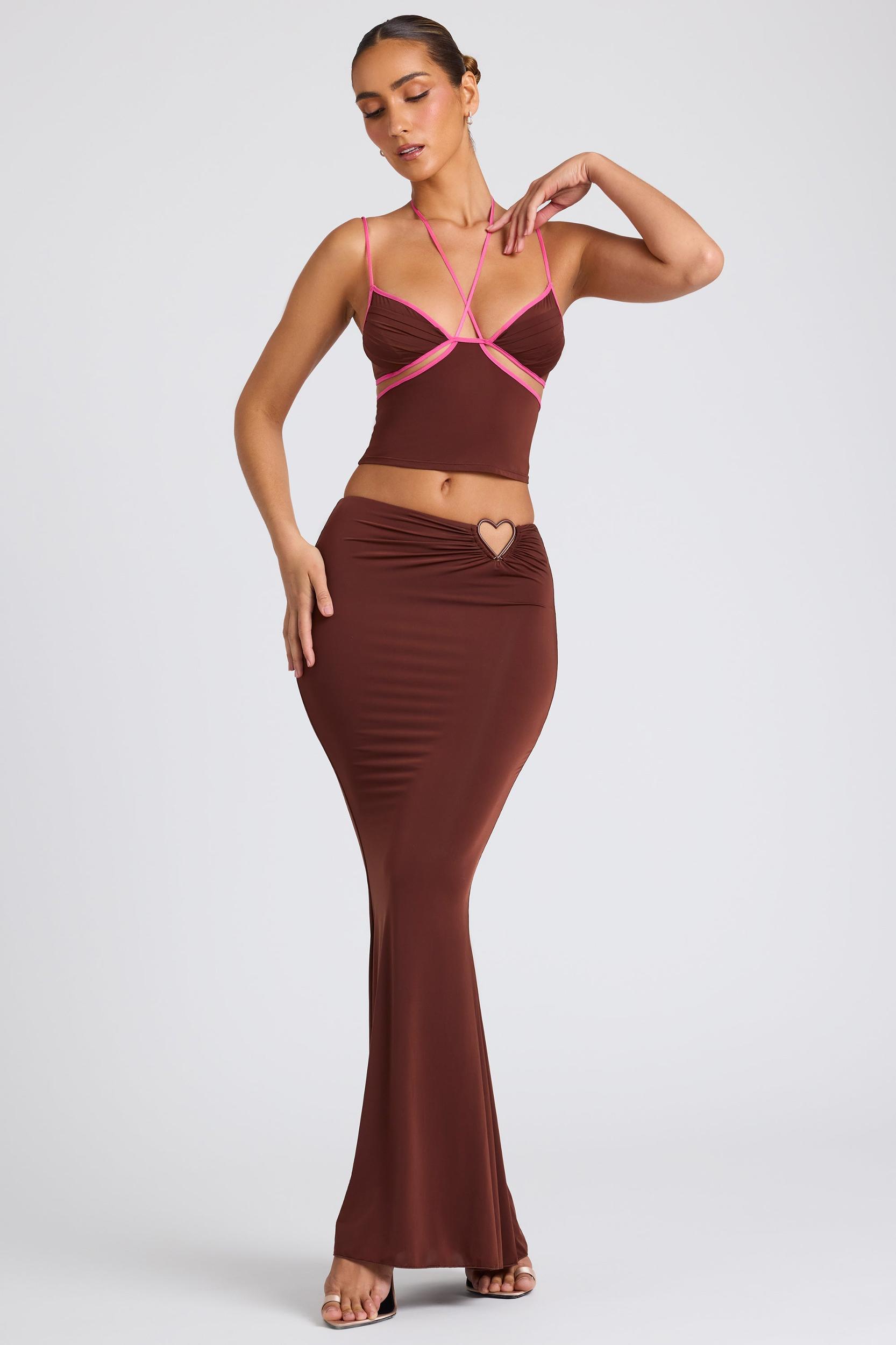 Mid Rise Maxi Skirt in Chocolate Brown Product Image