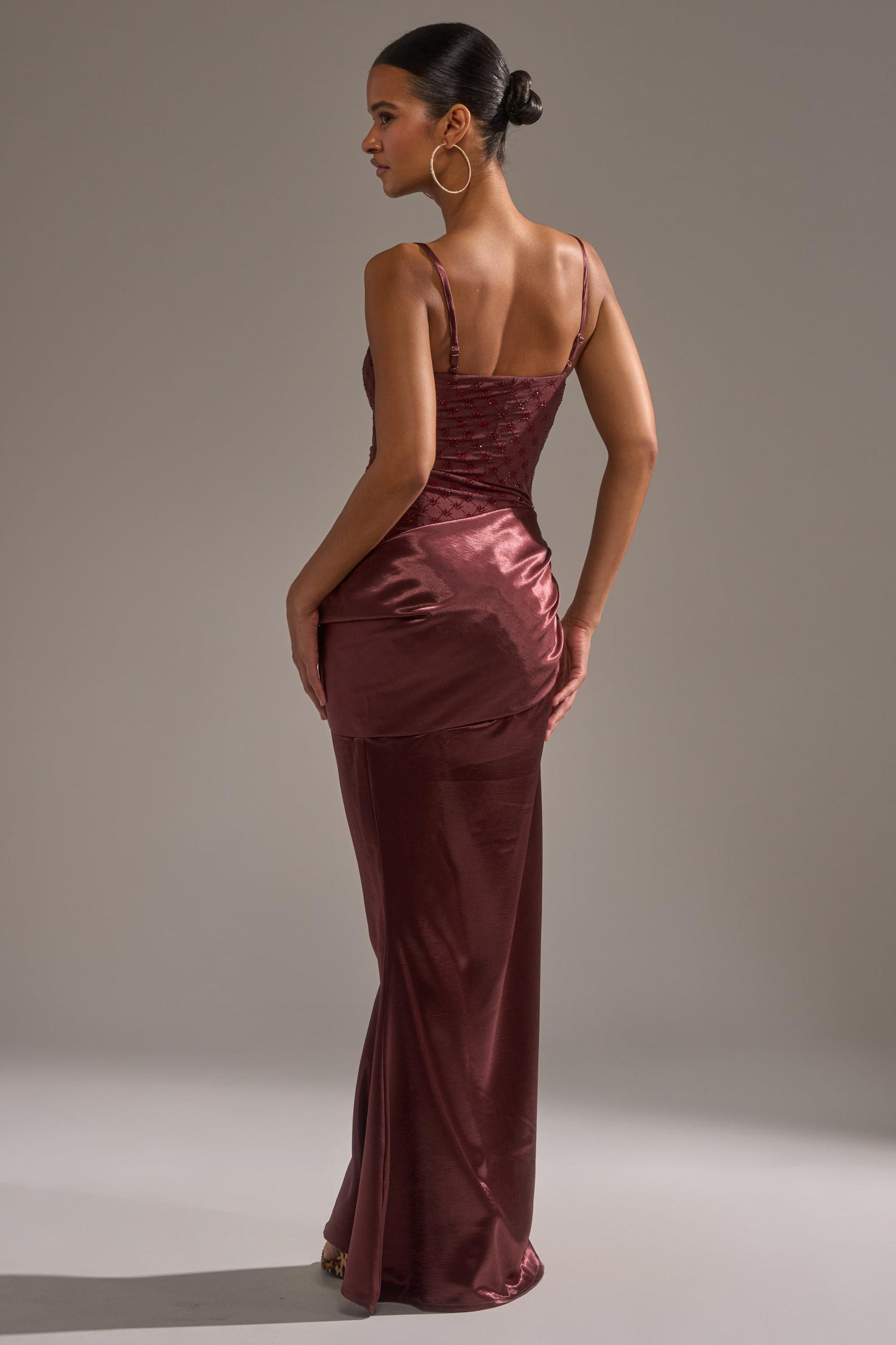 RUNAWAY SATIN MESH MAXI DRESS Product Image