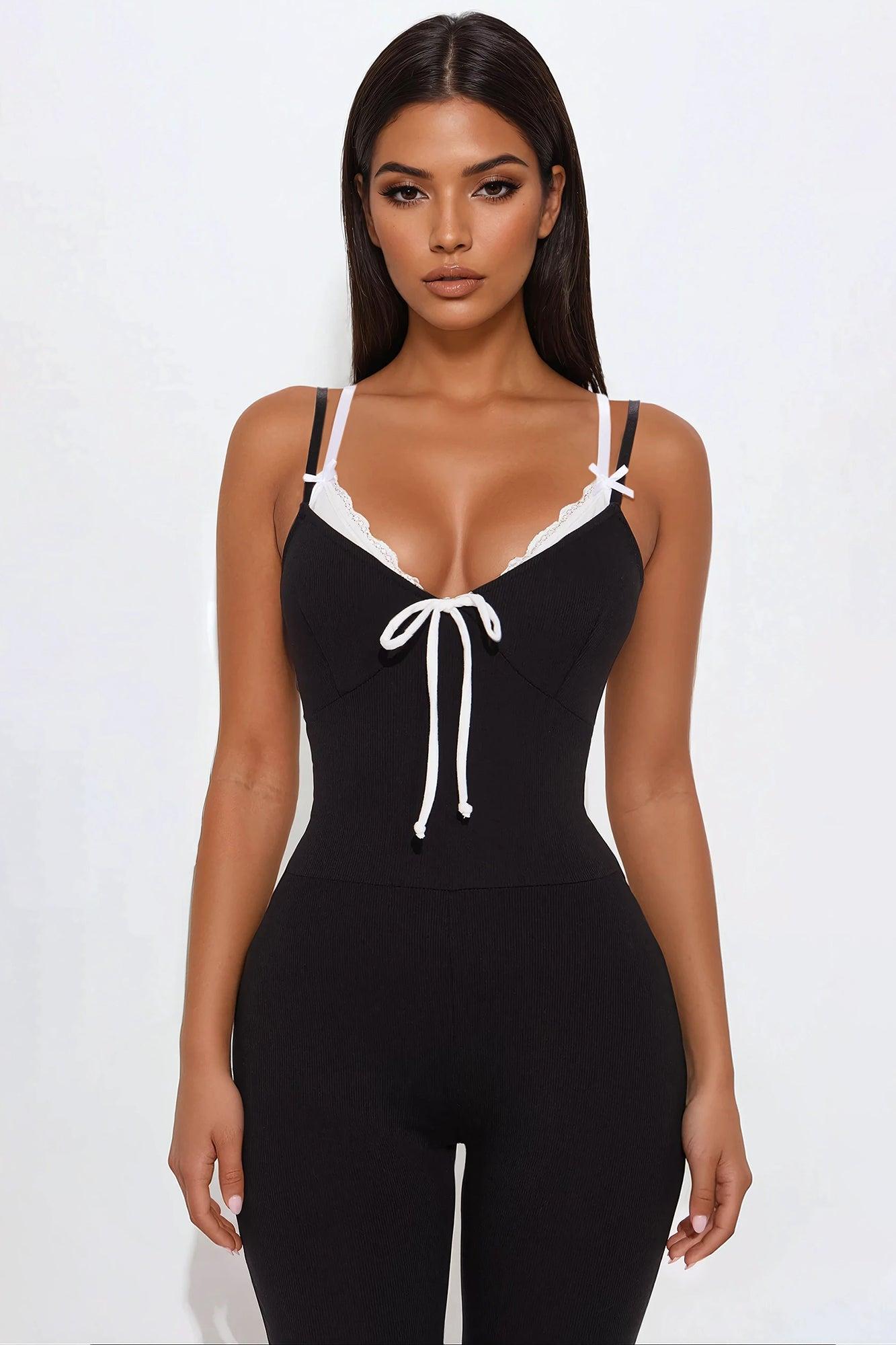Lenora Ribbed Capri Jumpsuit - Black Product Image