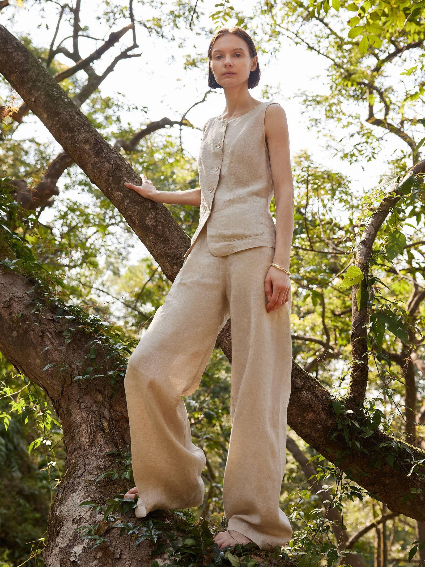 100% Linen Vest And Pants Two-Piece Set Product Image
