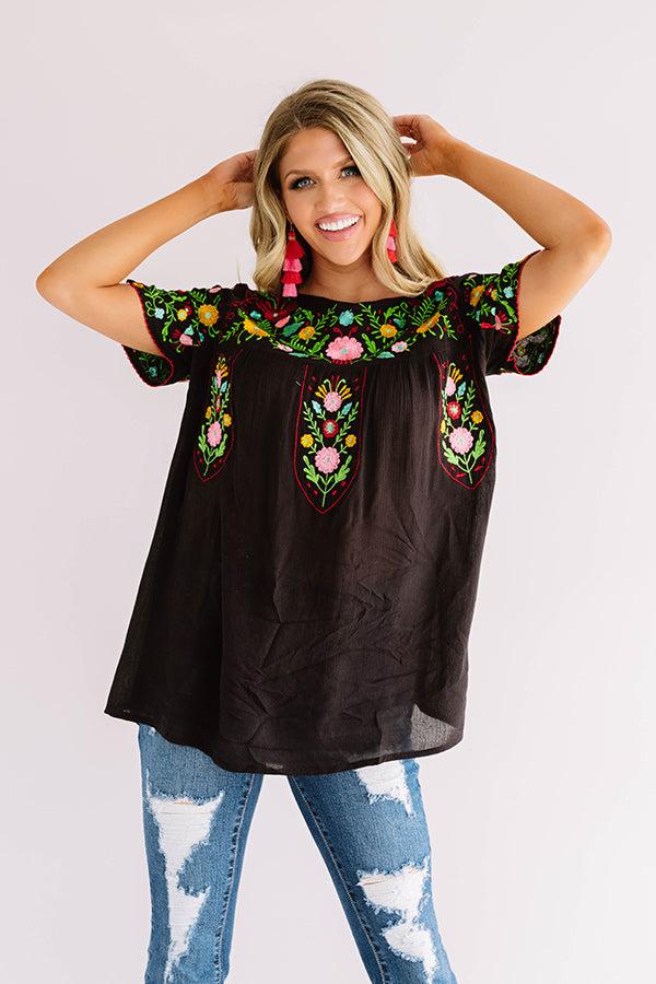 Cabana Bound Embroidered Top in Black Product Image