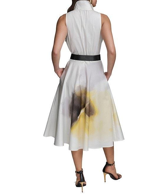 Donna Karan Point Collar Sleeveless Soft Cotton Floral Print Dress Product Image