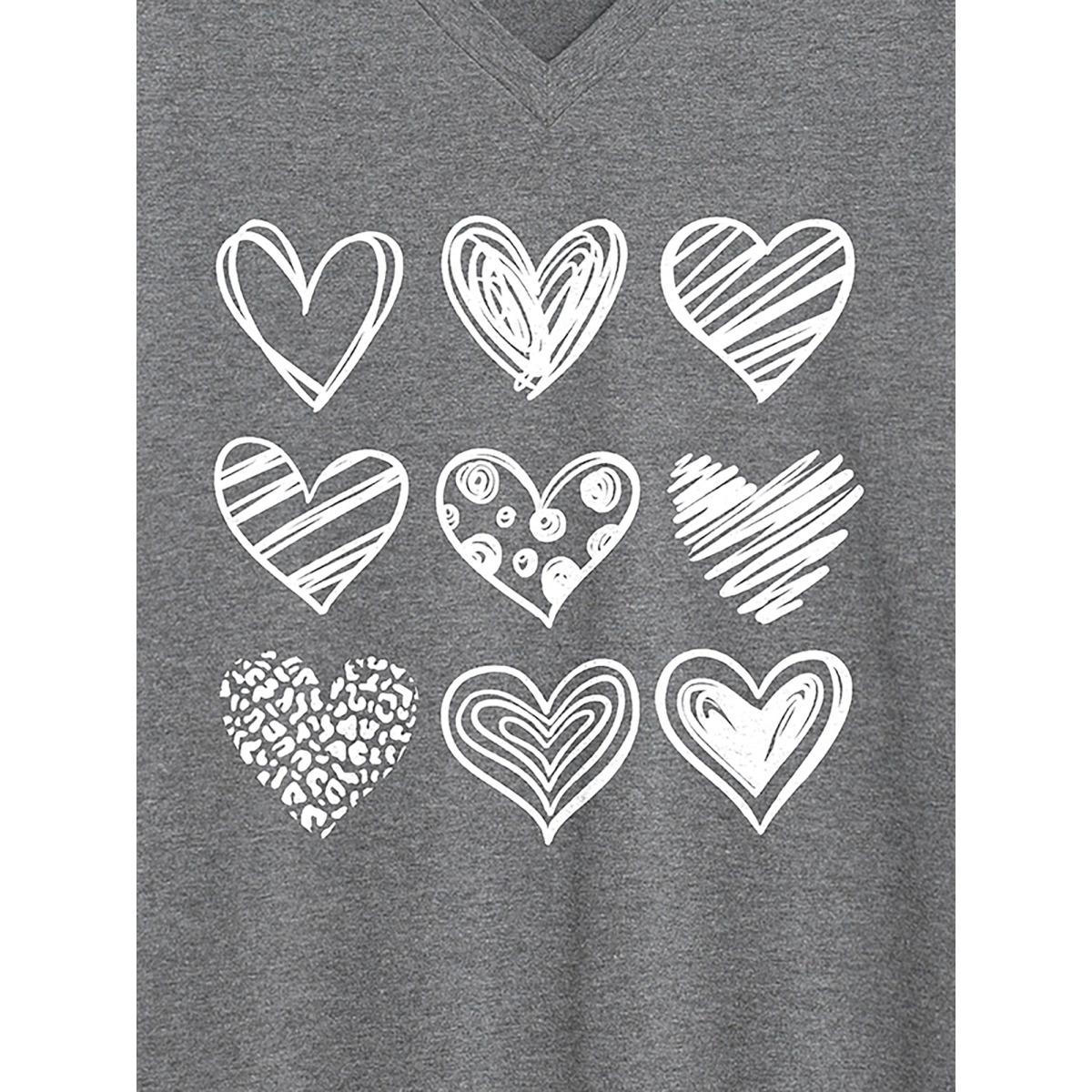 Plus Size Every Heart Printed V-Neck T-Shirt DarkGray Women Leisure Non Art&design V-neck Casual T-shirts BloomChic 26/4X Product Image