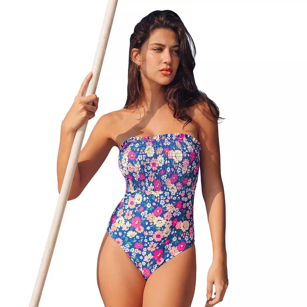 Women's Cupshe Italian Country Ruffled Smocked One Piece Swimsuit, Size: Small, Ditsy Floral Product Image