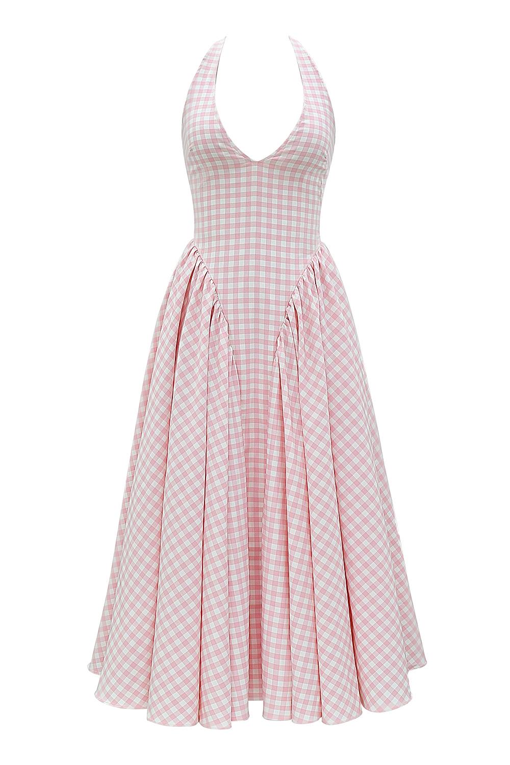 Marilyn  strawberry shortcake gingham halter midi sundress Product Image
